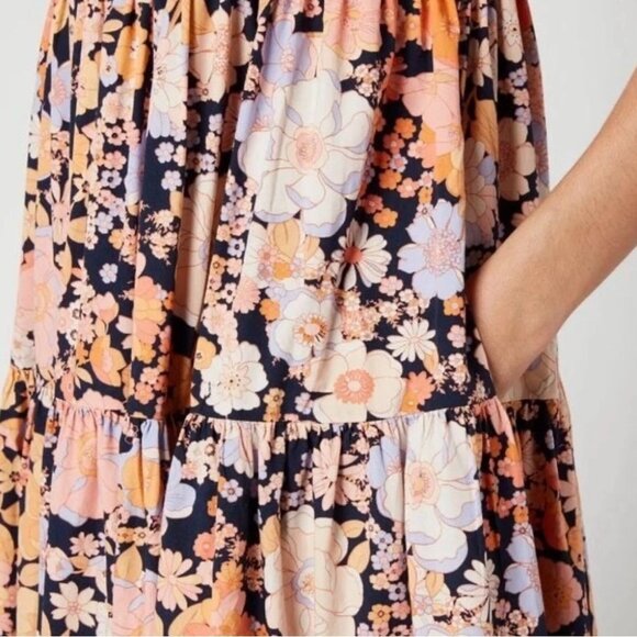 Free People Park Slope Floral Cotton Maxi Dress Navy Boho S - Picture 6 of 10